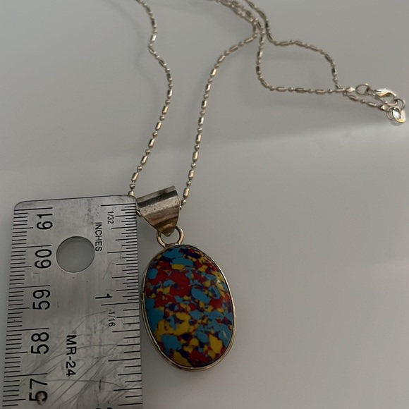 Rainbow Mosaic Jasper 925 Sterling Silver Pendant. - Picture 7 of 10